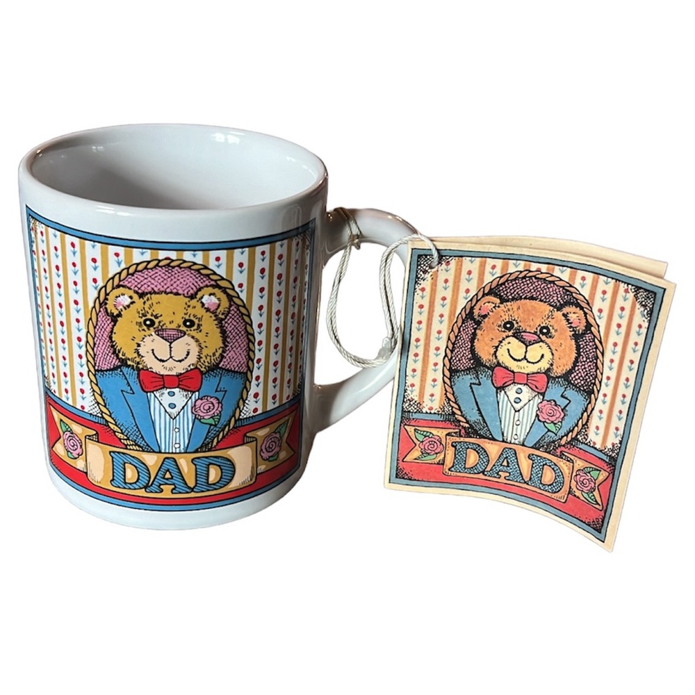 Vintage Dad Greeting Card Bear Mug 80s California Japan Fathers Day Cup Coffee